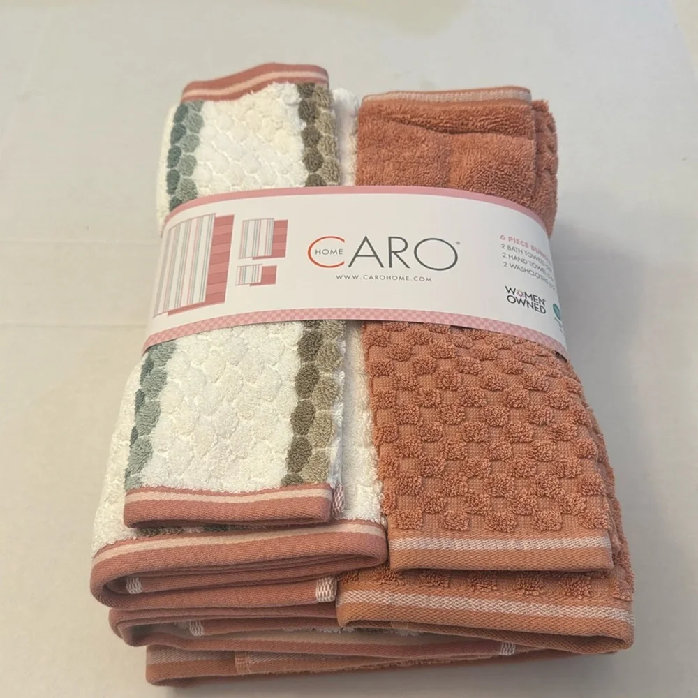 💥6pc CARO HOME 100% Cotton Bath Towel Set - Pink/White